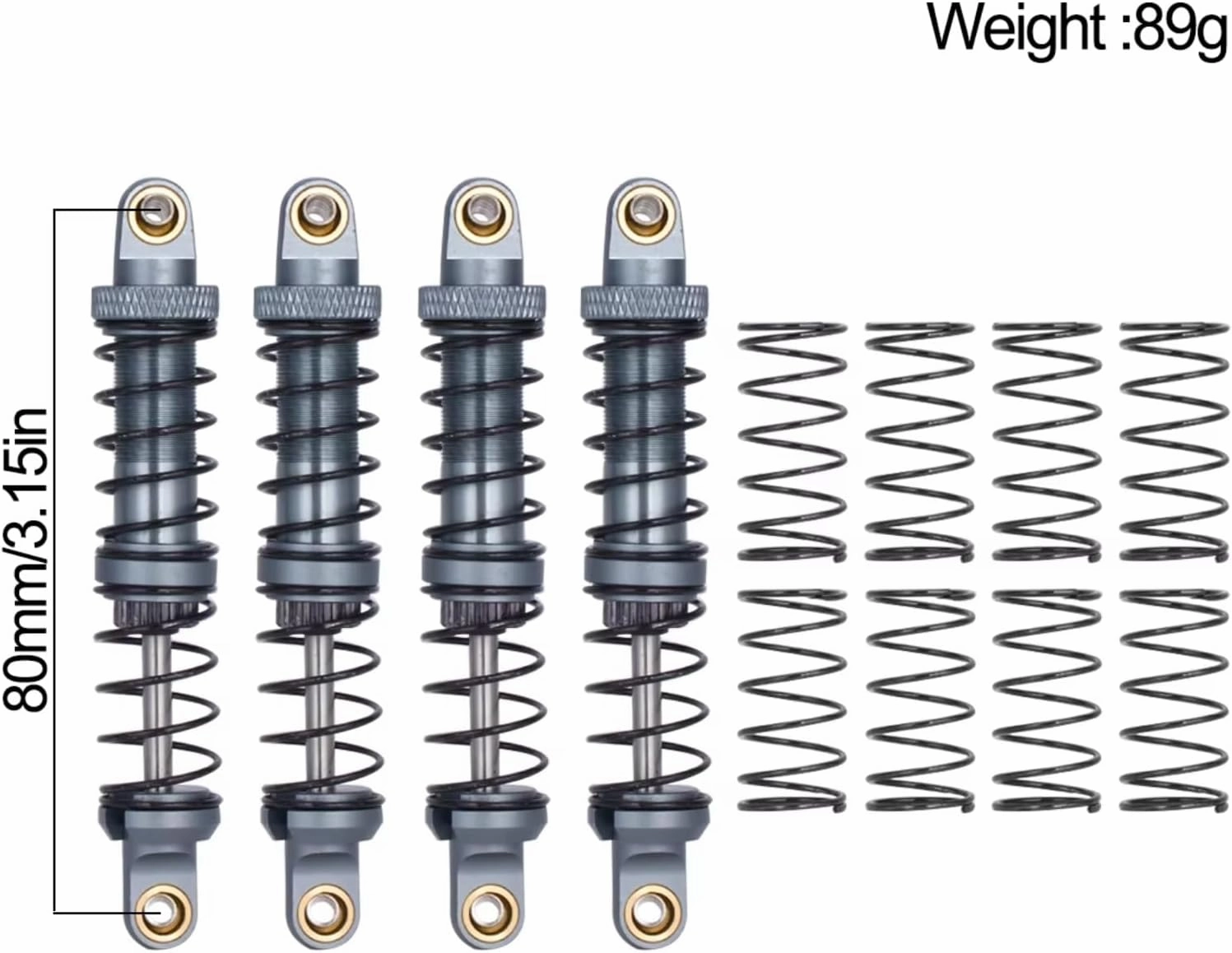 Rc Shock Absorber For Axial For SCX10 For TRX4 For TRX6 90046 AXI03007 1/10 Metal Shock Absorber Oil Damper 70/80/90/100/110/120mm RC Crawler Car Upgrade Part(80mm)