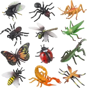 Realistic Insects and Bugs Toy for Kids, 12Pcs Large Plastic Insects Figure Bugs Figurine Set for Kids Children with Ant Ladybug Bee Butterfly Scorpion Spider Mantis, Pet Toys Halloween Party Favors