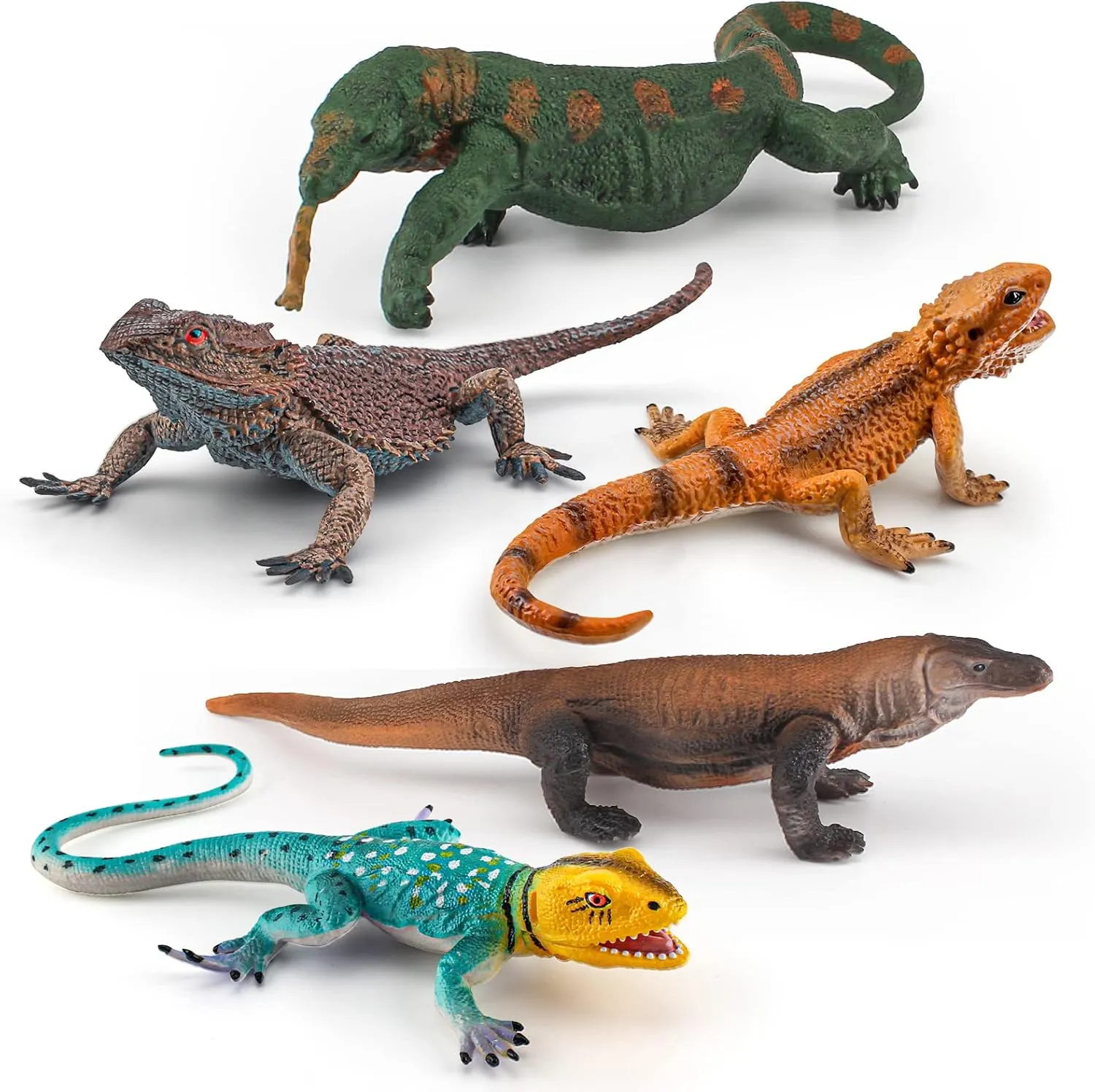 Realistic Komodo Dragon Figures Bearded Dragon Toys 5PCS Tropical Forest Animals Figurines Lizard Figures Chameleon Toys School Project Model for Kids Toddlers Birthday Gift Cake Toppers