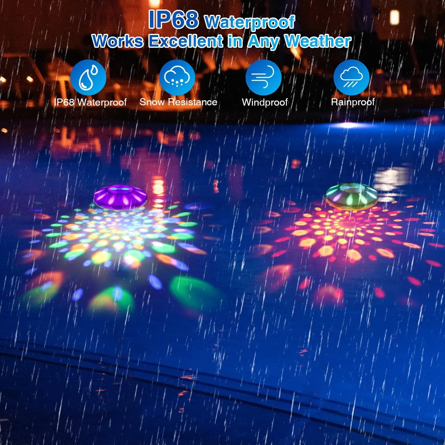 Rechargeable Floating Pool Lights, Pool Lights with 6 Dynamic Lighting, IP68 Waterproof Pool Light RGB Upper and Lower Color Changing LED Pool Light for Pools, Party, Fountains 1PACK