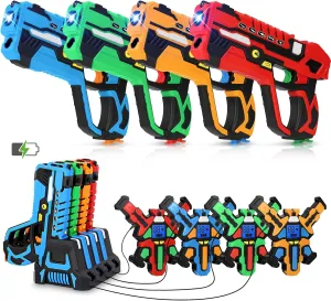 Rechargeable Laser Tag Guns Set of 4 with Gun & Vest Sensors   LCDs - Cool Toys for Kids Teens Adults - Outdoor Shooting Games Family Group Activity - Fun Gift Ideas for Boys & Girls Aged 6 