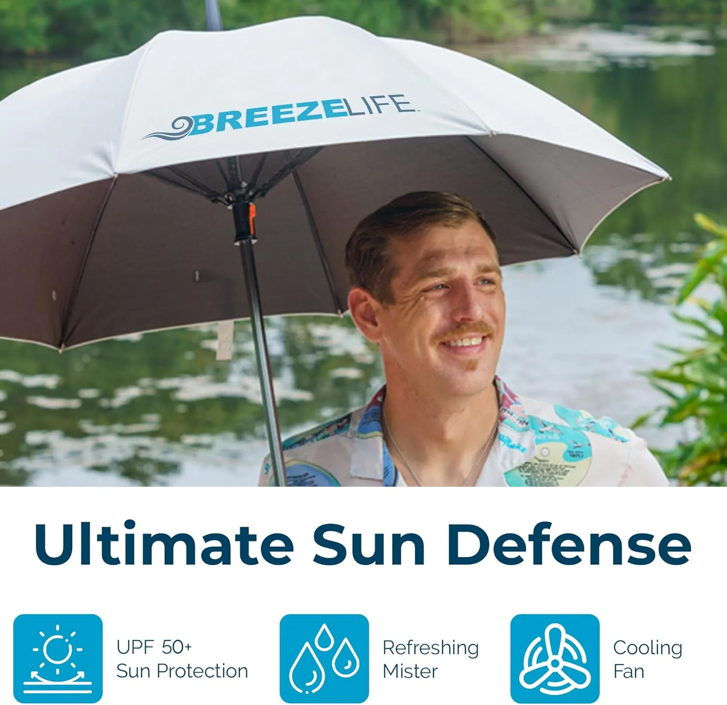 Rechargeable Mister Breeze, Sun Umbrella with Fan and Mister, Umbrella Mister with Built-in Fan, For Festivals, Beach and More, Blocks Harmful Sun Rays, Mist bottle included