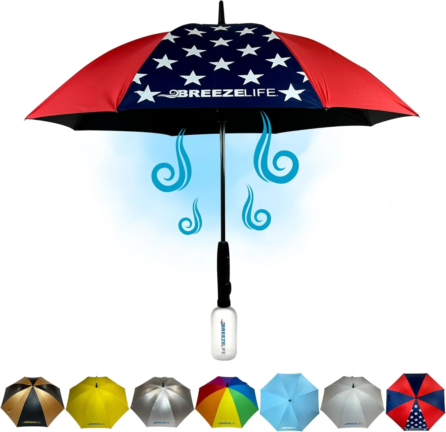 Rechargeable Mister Breeze, Sun Umbrella with Fan and Mister, Umbrella Mister with Built-in Fan, For Festivals, Beach and More, Blocks Harmful Sun Rays, Mist bottle included