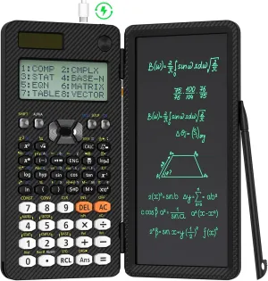 Rechargeable ROATEE 991ES MAX Scientific Calculators, CalcNote Multiview 4-Line Display with LCD Writing Tablet Notepad, Foldable Portable for Business High School College Students and Teacher(Black)