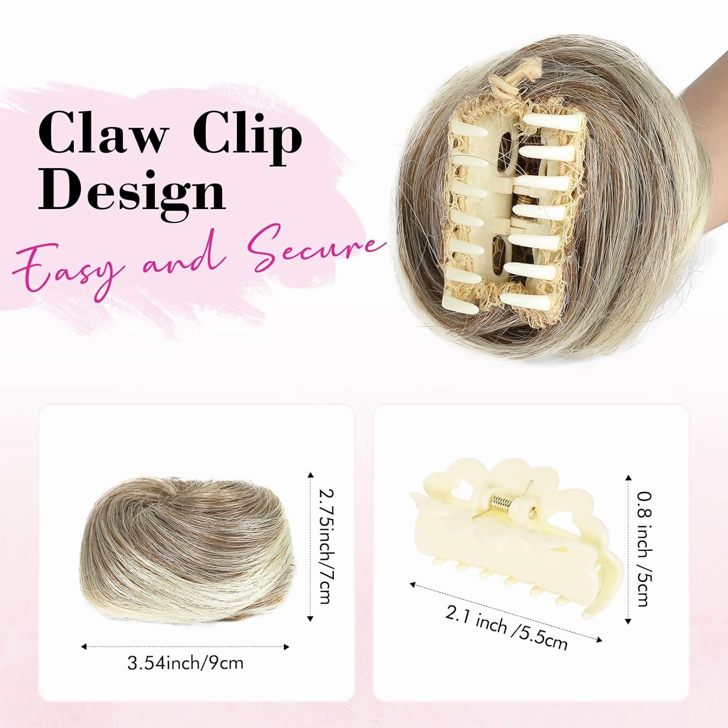 REECHO Space Bun Hair Pieces, 2 PCS Mini Claw Clip in Messy & Cat Ears Fake Hair Bun Extensions HB001 Wig Accessory Updo Hairpieces -Pack of 2-3" Straight, Ash Brown with Blonde Tips