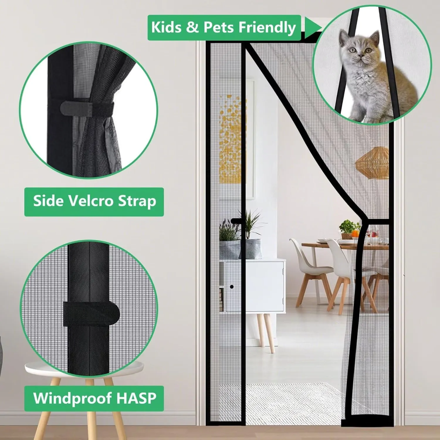 RELIANCER Fiberglass Magnetic Door Screen,Fit Doors Size 36"x80",Auto Close Screen Door Mesh w/Magnets,Left Right Side Opening,Patio Doorway Net Screens,Self-Closing Doors Cover,Doorway Curtain Mesh