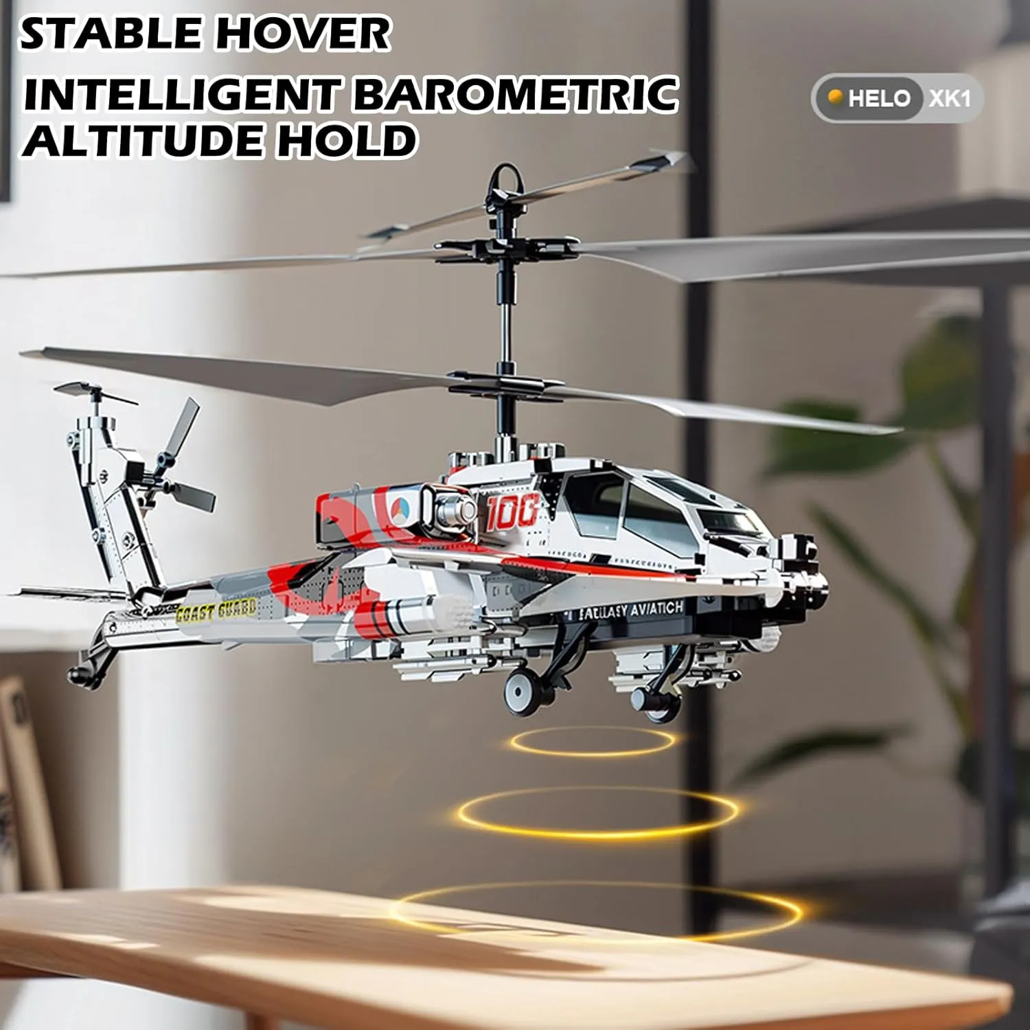 Remote Control Helicopter, 3.5 Channel Military RC Helicopter with LED Light, Altitude Hold, One Key Take Off/Landing, 2.4GHz RC Army Helicopter with 2 Battery for Kids, Boys Girls (Silver)