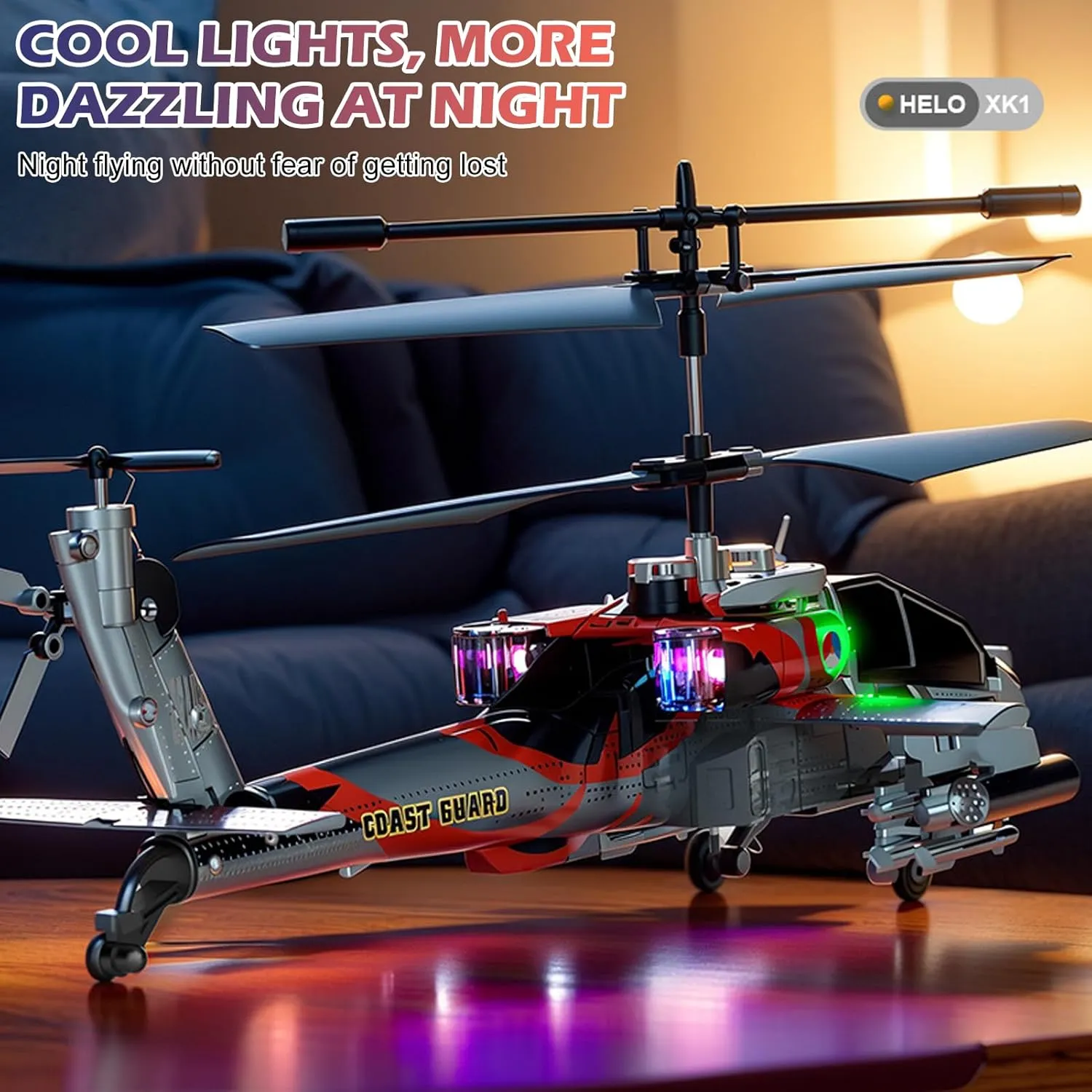 Remote Control Helicopter, 3.5 Channel Military RC Helicopter with LED Light, Altitude Hold, One Key Take Off/Landing, 2.4GHz RC Army Helicopter with 2 Battery for Kids, Boys Girls (Silver)