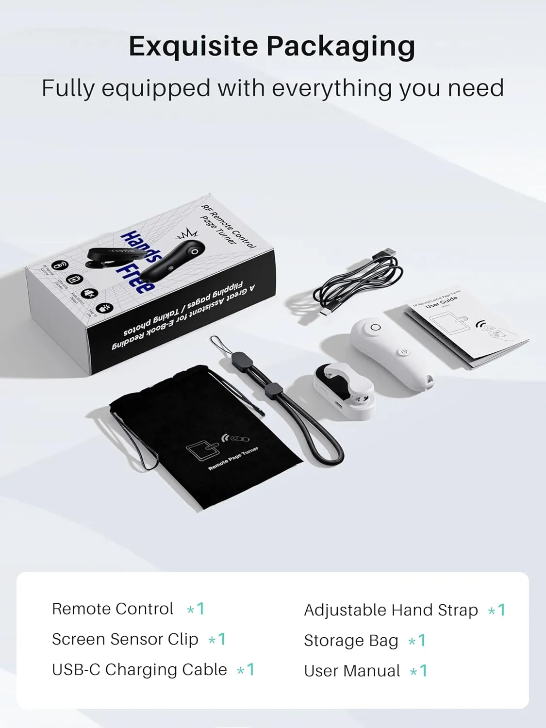 Remote Control Page Turner [Case Friendly] for Kindle Paperwhite Oasis Kobo eReaders, Kindle Accessories Clicker for Remote Photo & Video, Reading Novels/Comics for iPhone iPad Android Tablet -White