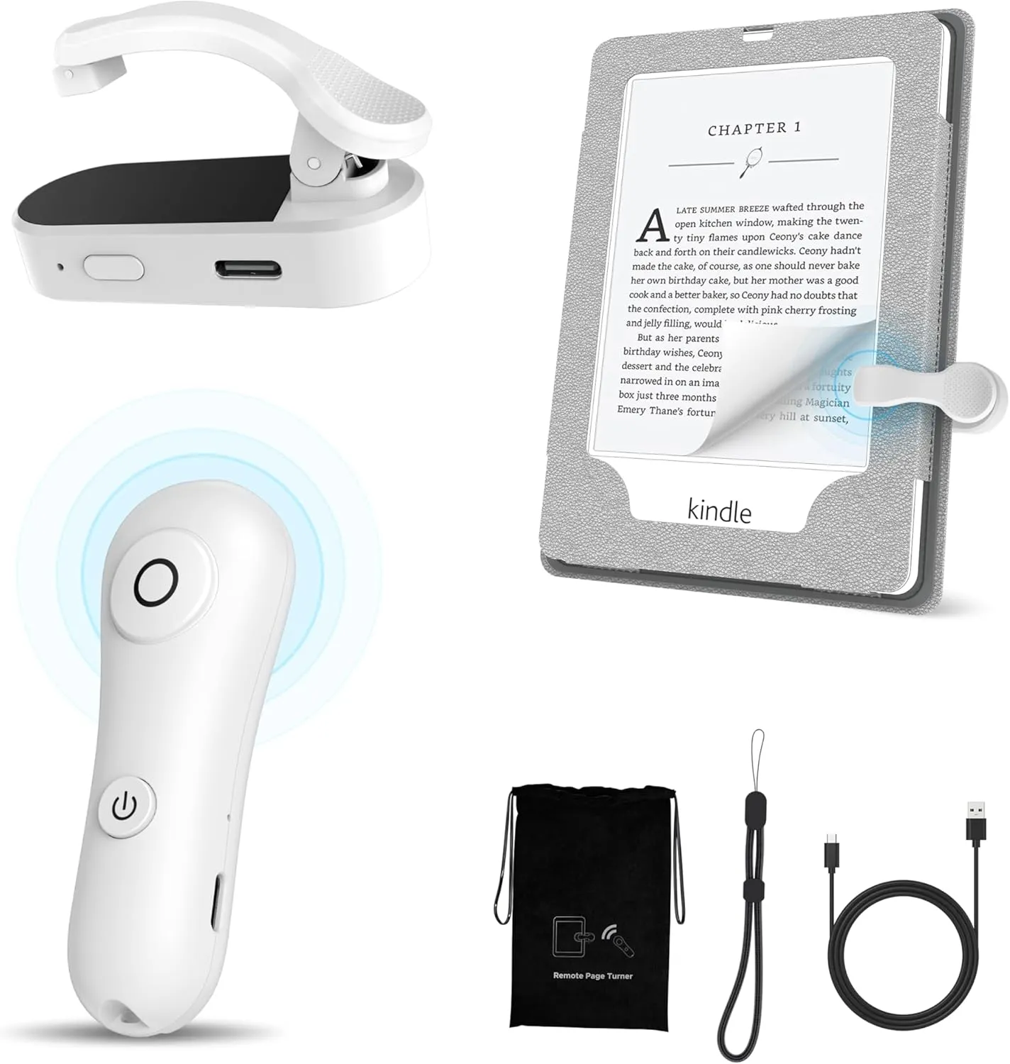 Remote Control Page Turner [Case Friendly] for Kindle Paperwhite Oasis Kobo eReaders, Kindle Accessories Clicker for Remote Photo & Video, Reading Novels/Comics for iPhone iPad Android Tablet -White
