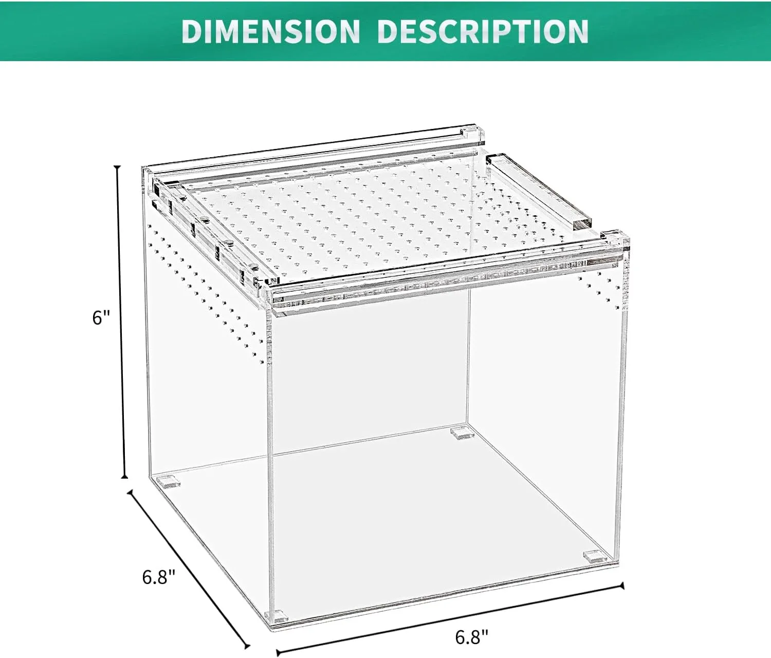 Reptile Terrarium,6.8" x 6.8"x 6" Reptile Breeding Box, Magnetic Acrylic Enclosure，for Tarantula，Hermit Crab，Jumping Spider，Iguana，Leopard Gecko，Bearded Dragon, Insect, Mantis, Scorpions.