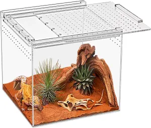 Reptile Terrarium,6.8" x 6.8"x 6" Reptile Breeding Box, Magnetic Acrylic Enclosure，for Tarantula，Hermit Crab，Jumping Spider，Iguana，Leopard Gecko，Bearded Dragon, Insect, Mantis, Scorpions.