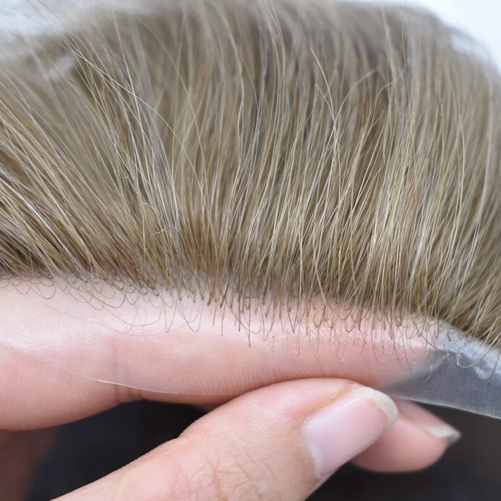 RESHE Mens Hair System Ultra Thin Skin Toupee For Men Transparent Super Thin Poly V-Looped Hair Piece For Men Toupee Protesis Capilar Para Hombre8x10#17 DARK ASH BLONDE 90% Light density