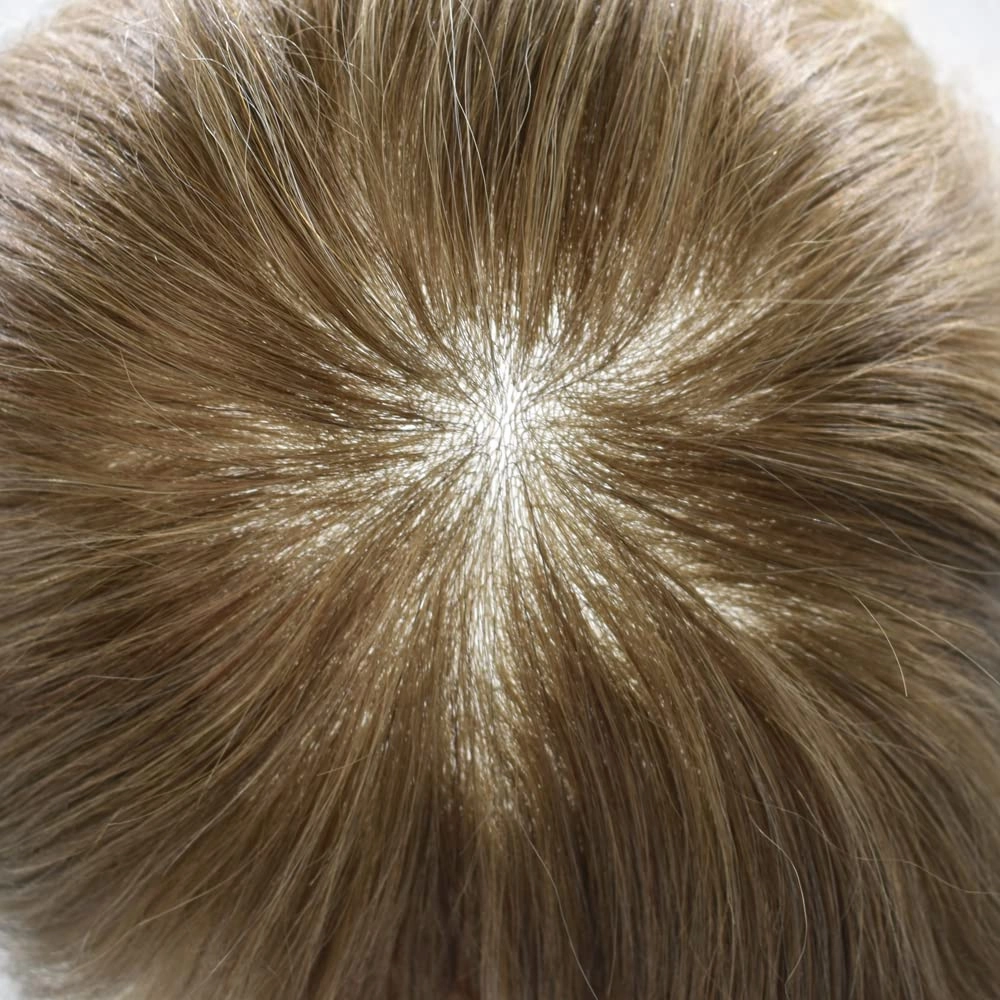 RESHE Mens Hair System Ultra Thin Skin Toupee For Men Transparent Super Thin Poly V-Looped Hair Piece For Men Toupee Protesis Capilar Para Hombre8x10#17 DARK ASH BLONDE 90% Light density