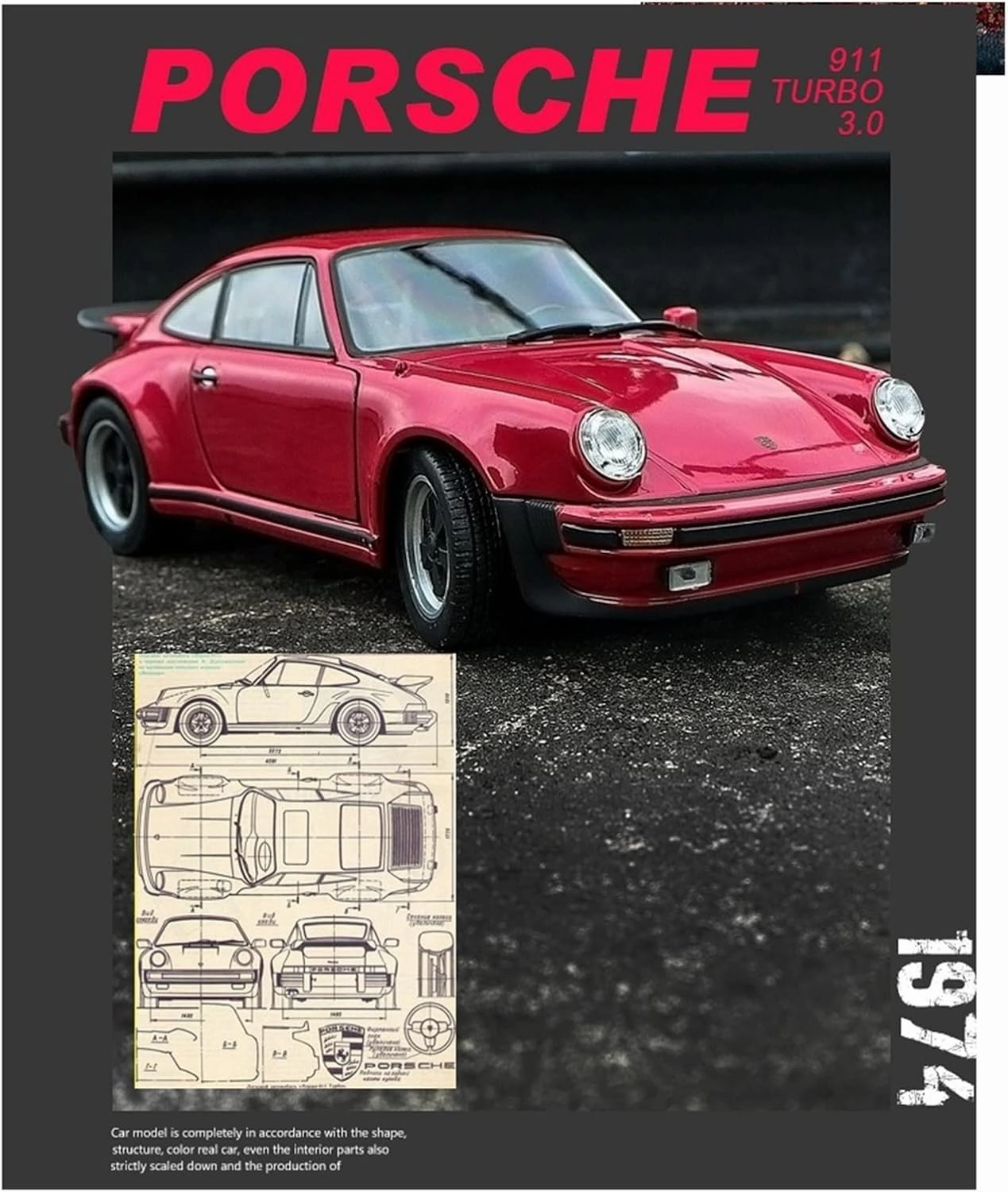 Resin Car Vehicle Model Fit for Porsche 911 1974 1 24 Alloy Car Model Metal Diecast Pull Back Toy Collection Gift Festive Deluxe Gift(Red)