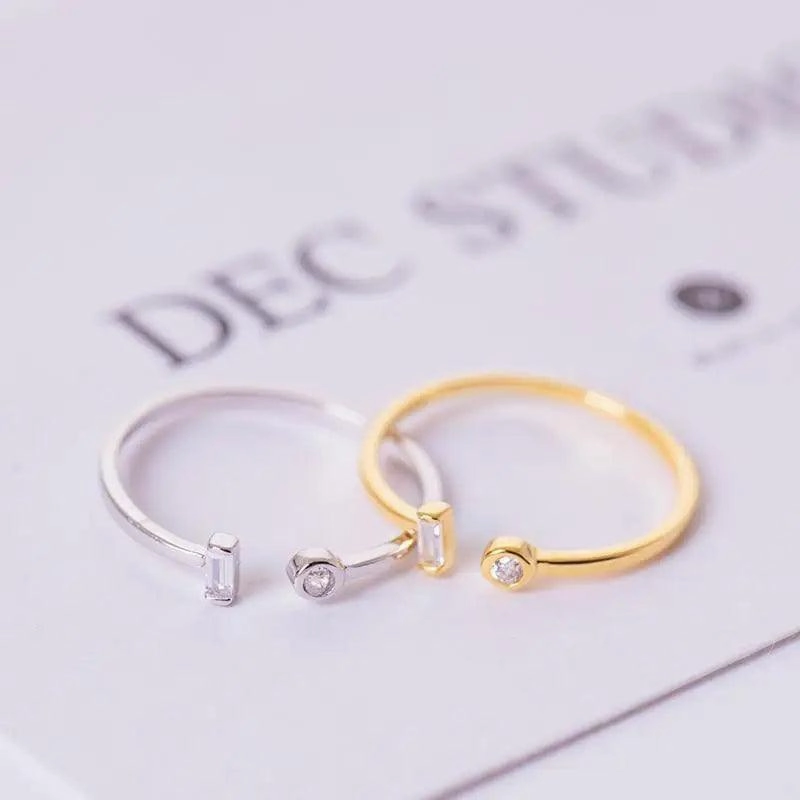 Resizable Modern Elegant Luxury Gold and Silver Women New Simple Elegant 925 sterling Silver Square Zircon Adjustable Rings for Women - Fashion Style
