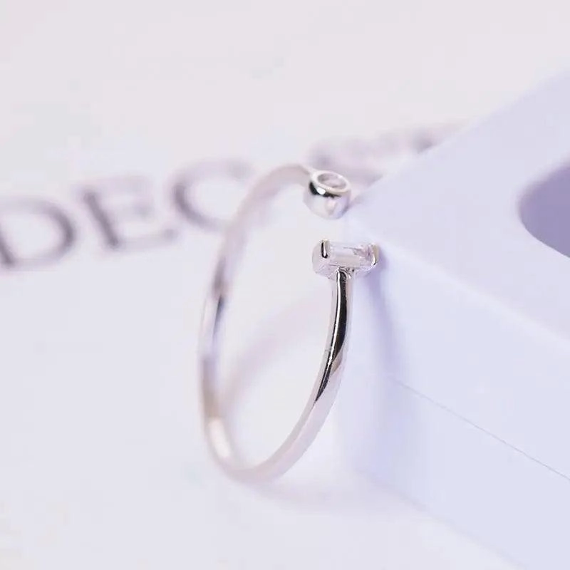 Resizable Modern Elegant Luxury Gold and Silver Women New Simple Elegant 925 sterling Silver Square Zircon Adjustable Rings for Women - Fashion Style