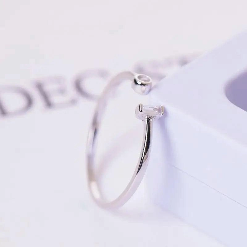 Resizable Modern Elegant Luxury Gold and Silver Women New Simple Elegant 925 sterling Silver Square Zircon Adjustable Rings for Women - Fashion Style