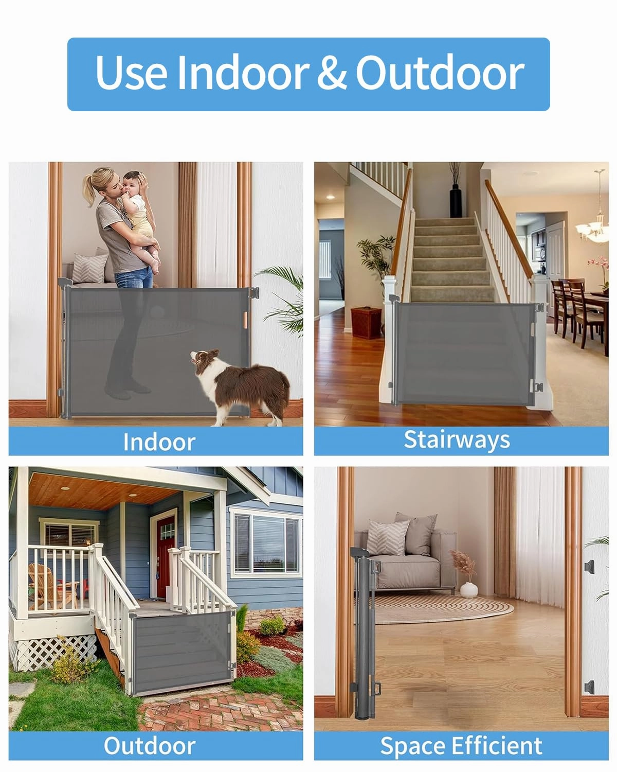 Retractable Baby Gate,Mesh Baby Gate or Mesh Dog Gate,33" Tall,Extends up to 55" Wide,Child Safety Gate for Doorways, Stairs, Hallways, Indoor/Outdoor（Grey,33"x55"