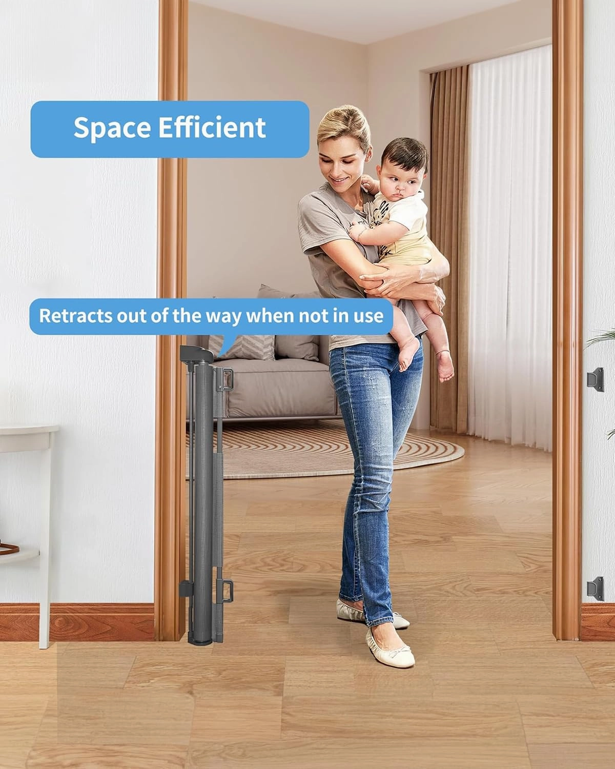 Retractable Baby Gate,Mesh Baby Gate or Mesh Dog Gate,33" Tall,Extends up to 55" Wide,Child Safety Gate for Doorways, Stairs, Hallways, Indoor/Outdoor（Grey,33"x55"