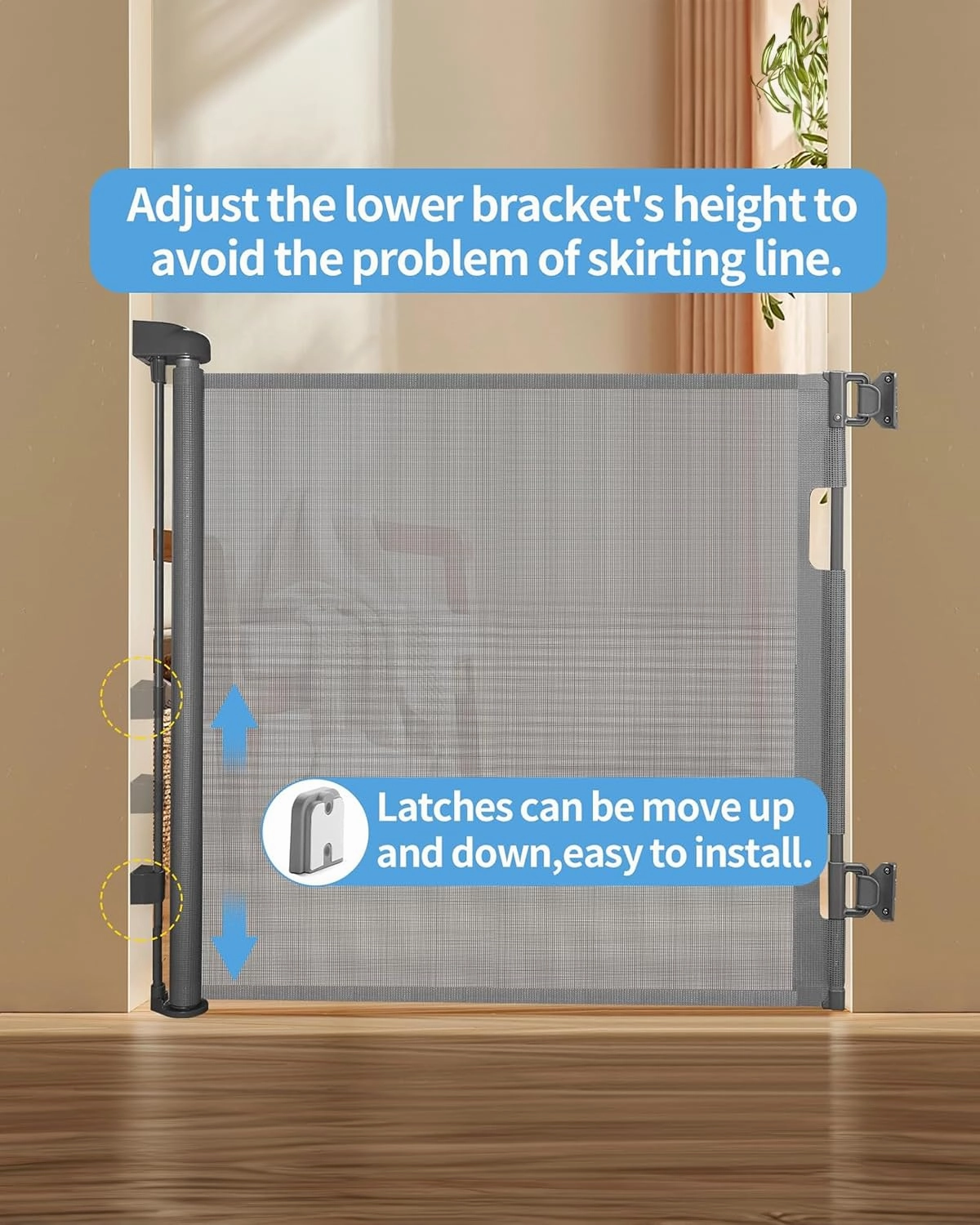 Retractable Baby Gate,Mesh Baby Gate or Mesh Dog Gate,33" Tall,Extends up to 55" Wide,Child Safety Gate for Doorways, Stairs, Hallways, Indoor/Outdoor（Grey,33"x55"