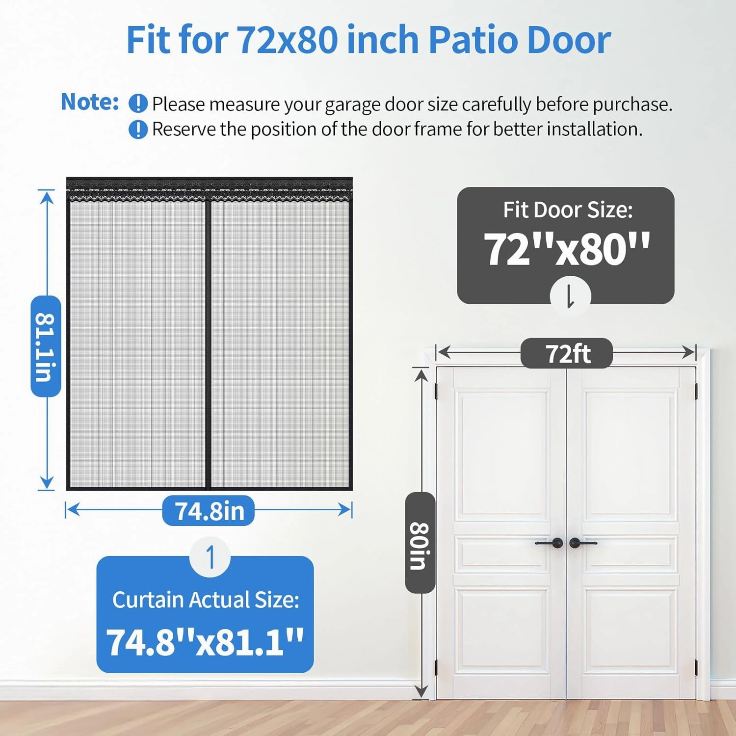 Retractable Magnetic Screen Door with Sliding Track for 72x80 Inch Doors, Pet-Friendly Fiberglass Mesh Screen to Keep Bugs Out, Fully Retractable for Balcony, Patio, French, and Sliding Doors