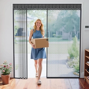 Retractable Magnetic Screen Door with Sliding Track for 72x80 Inch Doors, Pet-Friendly Fiberglass Mesh Screen to Keep Bugs Out, Fully Retractable for Balcony, Patio, French, and Sliding Doors