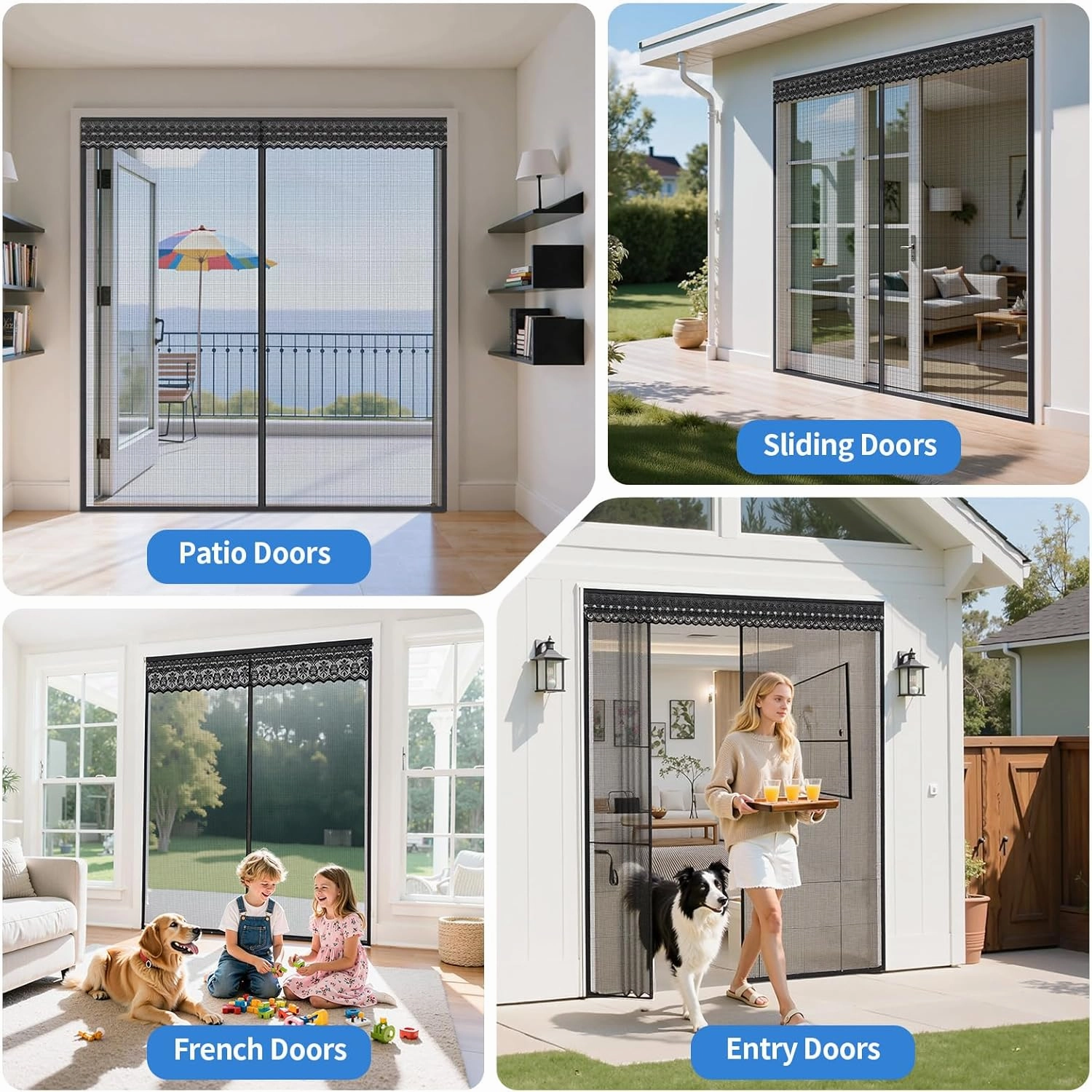 Retractable Magnetic Screen Door with Sliding Track for 72x80 Inch Doors, Pet-Friendly Fiberglass Mesh Screen to Keep Bugs Out, Fully Retractable for Balcony, Patio, French, and Sliding Doors