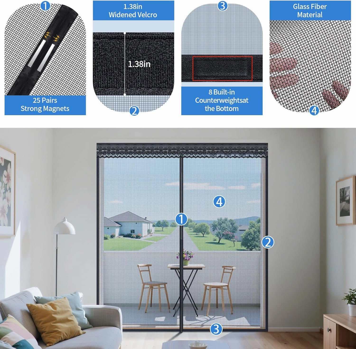 Retractable Magnetic Screen Door with Sliding Track for 72x80 Inch Doors, Pet-Friendly Fiberglass Mesh Screen to Keep Bugs Out, Fully Retractable for Balcony, Patio, French, and Sliding Doors