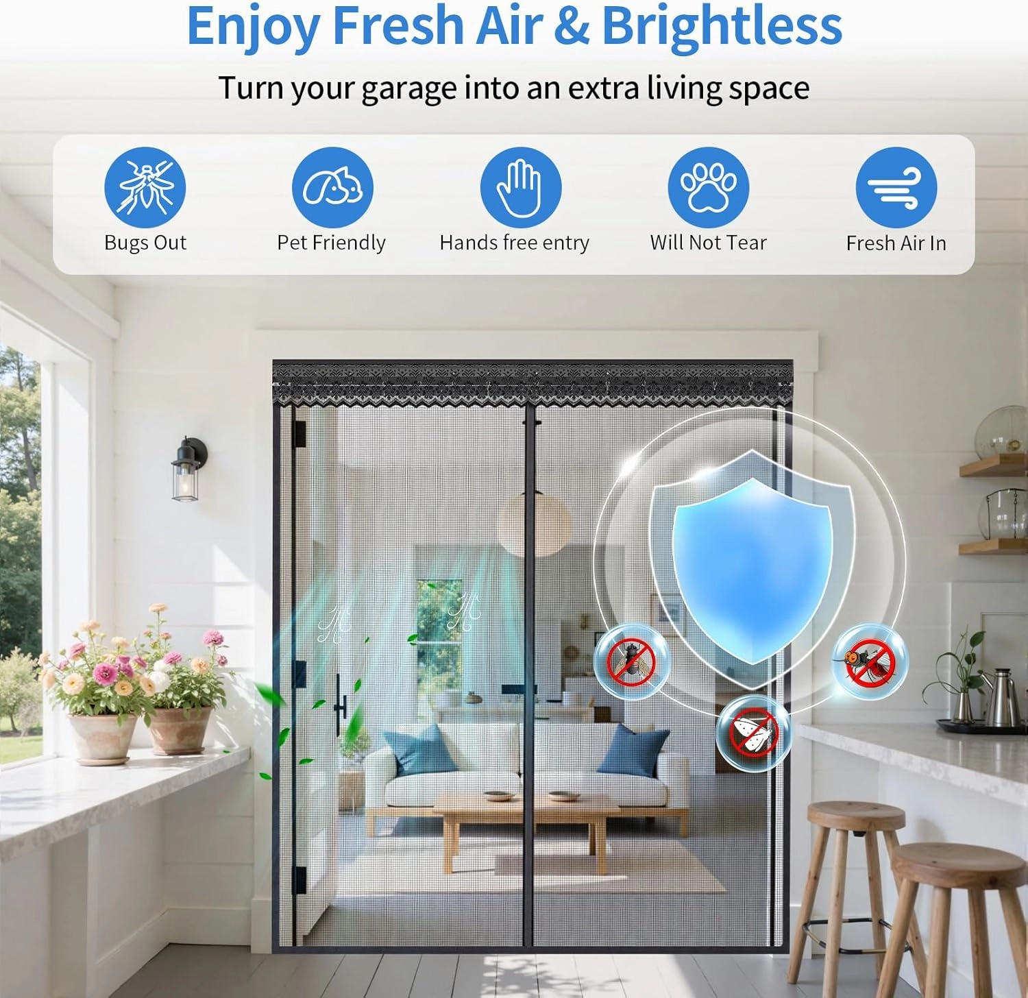 Retractable Magnetic Screen Door with Sliding Track for 72x80 Inch Doors, Pet-Friendly Fiberglass Mesh Screen to Keep Bugs Out, Fully Retractable for Balcony, Patio, French, and Sliding Doors