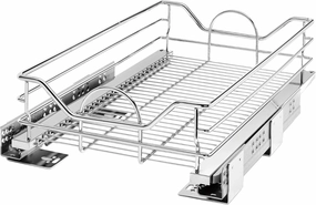 Rev-A-Shelf Single Steel Pullout Organizer for Base Kitchen/Bathroom Cabinets, Wire Storage Basket w/Soft-Close, Chrome, 14.5 x 21.74 In, 5730-15CR
