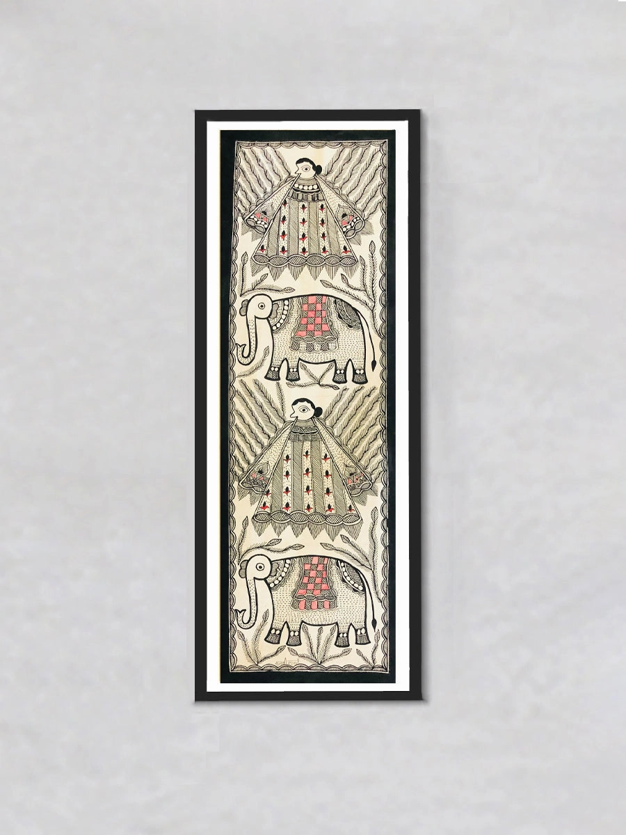 Rhythmic Reverie: An Intricate Madhubani Journey, Madhubani Painting by Ambika Devi