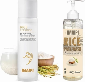 Rice Ceramide Moisturizing Toner and Face Wash Set, Natural Skincare with Niacinamide and Lotus Flower, 120ml Toner and 100ml Face Wash, Skin Care Combo