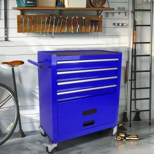 Rolling Tool Chest With Wheels - 4-Drawer Metal Cabinet, Portable Craftsman Toolbox, Multifunctional Cart, Navy Blue