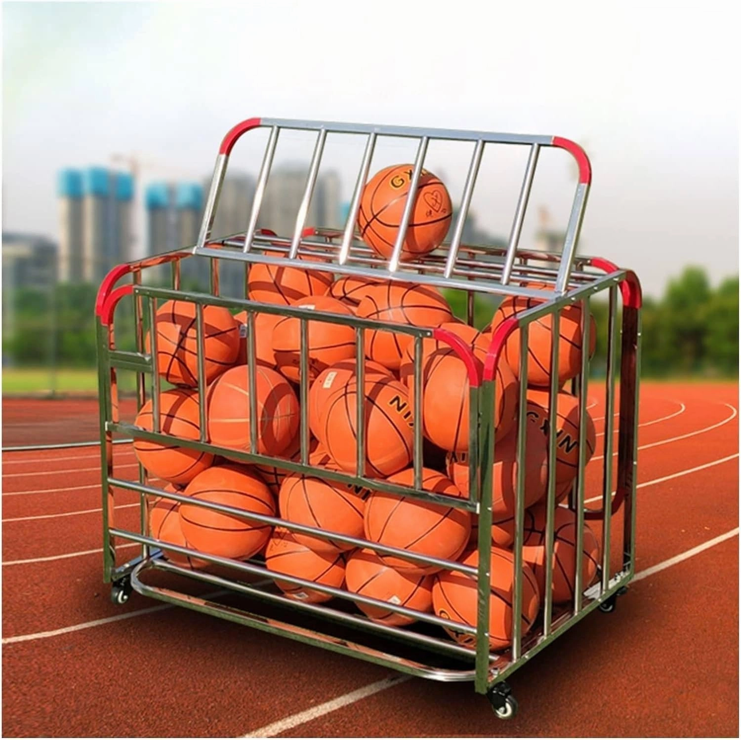 Rolling Sports Ball Storage Cart, Lockable Heavy-Duty Ball Locker Cage for Indoor/Outdoor Use, Ideal for School Gym Equipment, Easy Mobility with Rolling Design