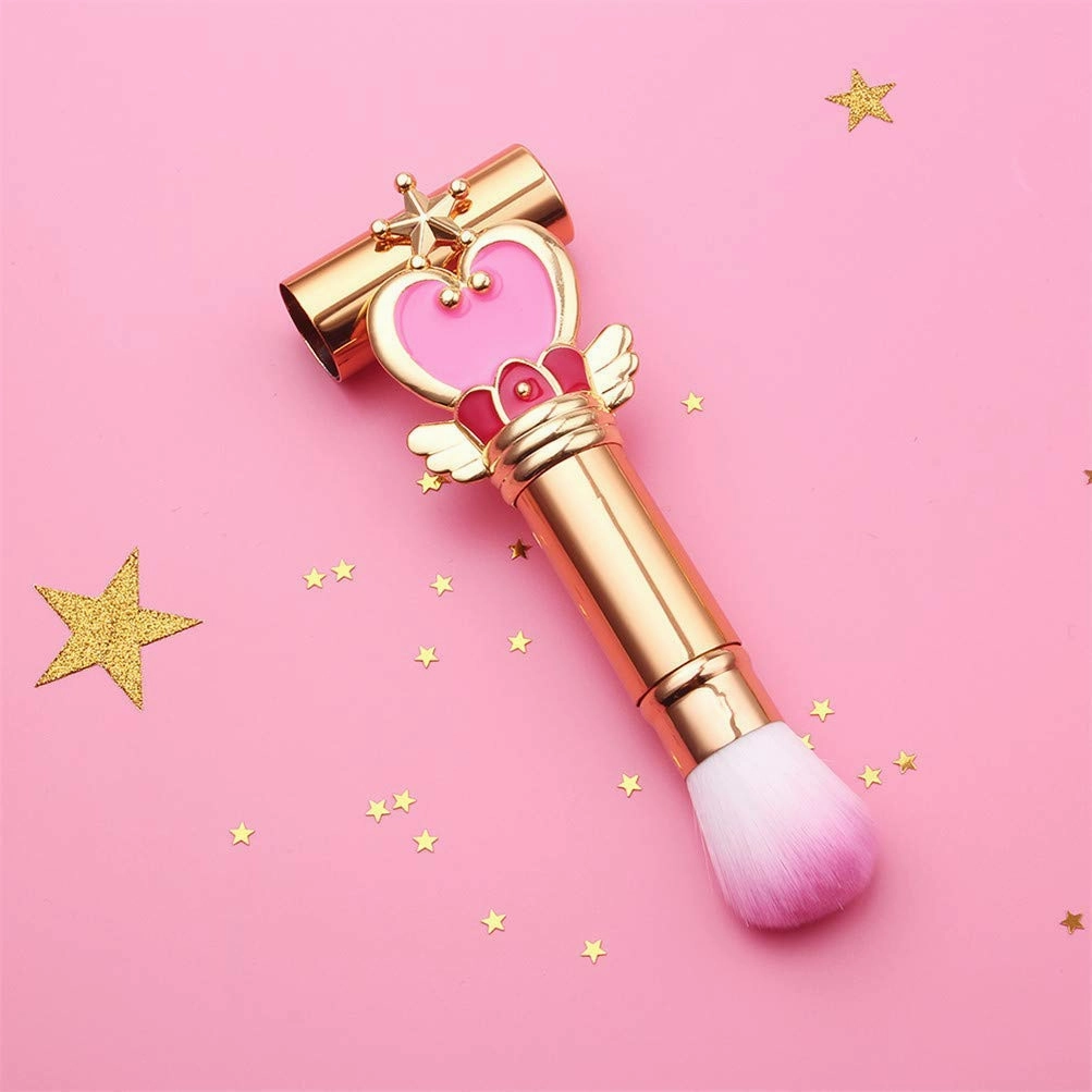 Round Retractable Makeup Brush With Cover - Liquid, Cream, Powder, Foundation, Blush, Bronzer - Premium Bristles Contouring & Blending Skin, Portable Vegan Face Kabuki Brush (Royal Heart, Full)