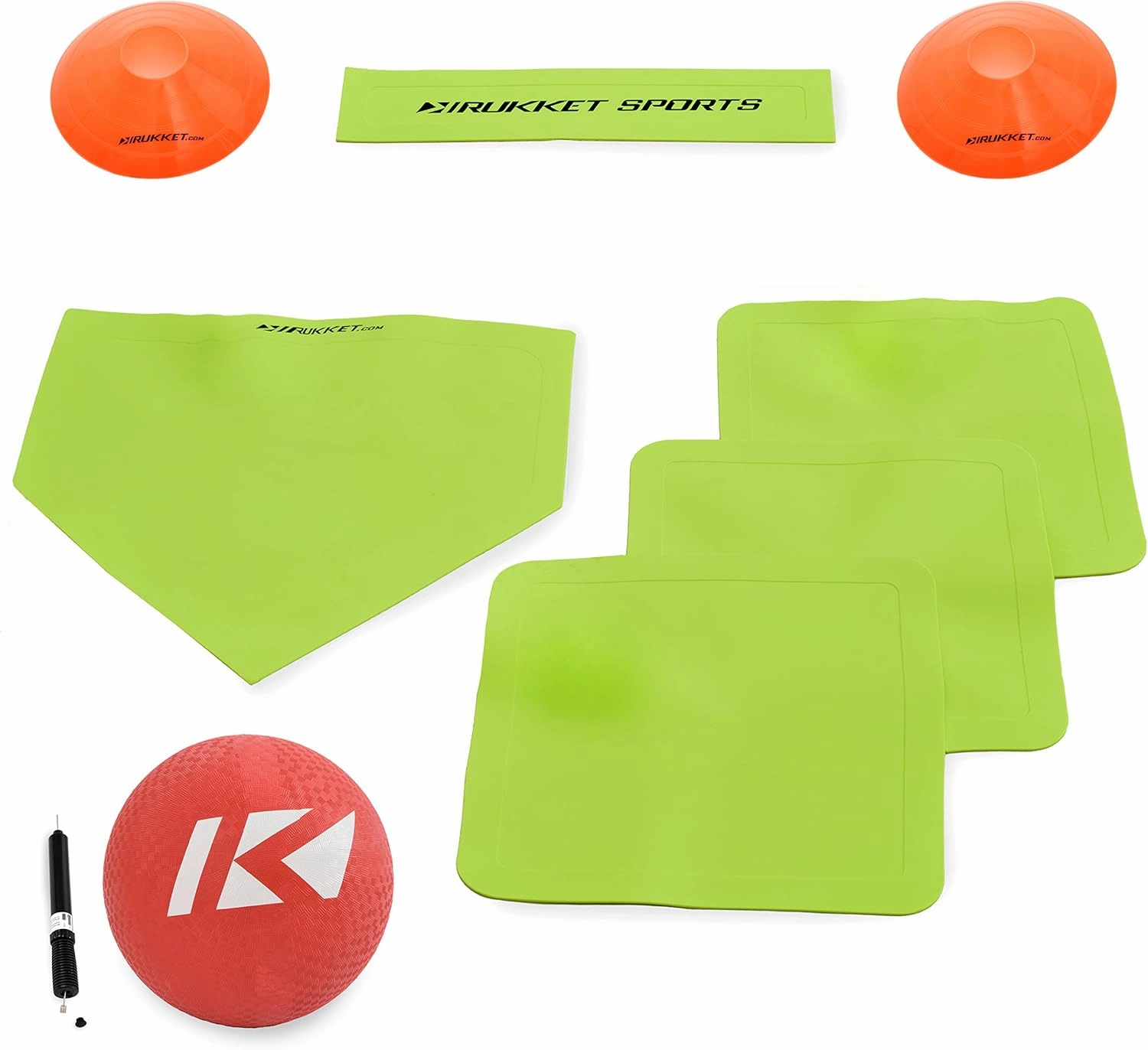 Rukket Kickball Set with Bases | Rubber Throw Down Plates and Kick Ball | Perfect for Kids and Adults | Playground and Backyard Game | Air Pump and Foul Line Cones