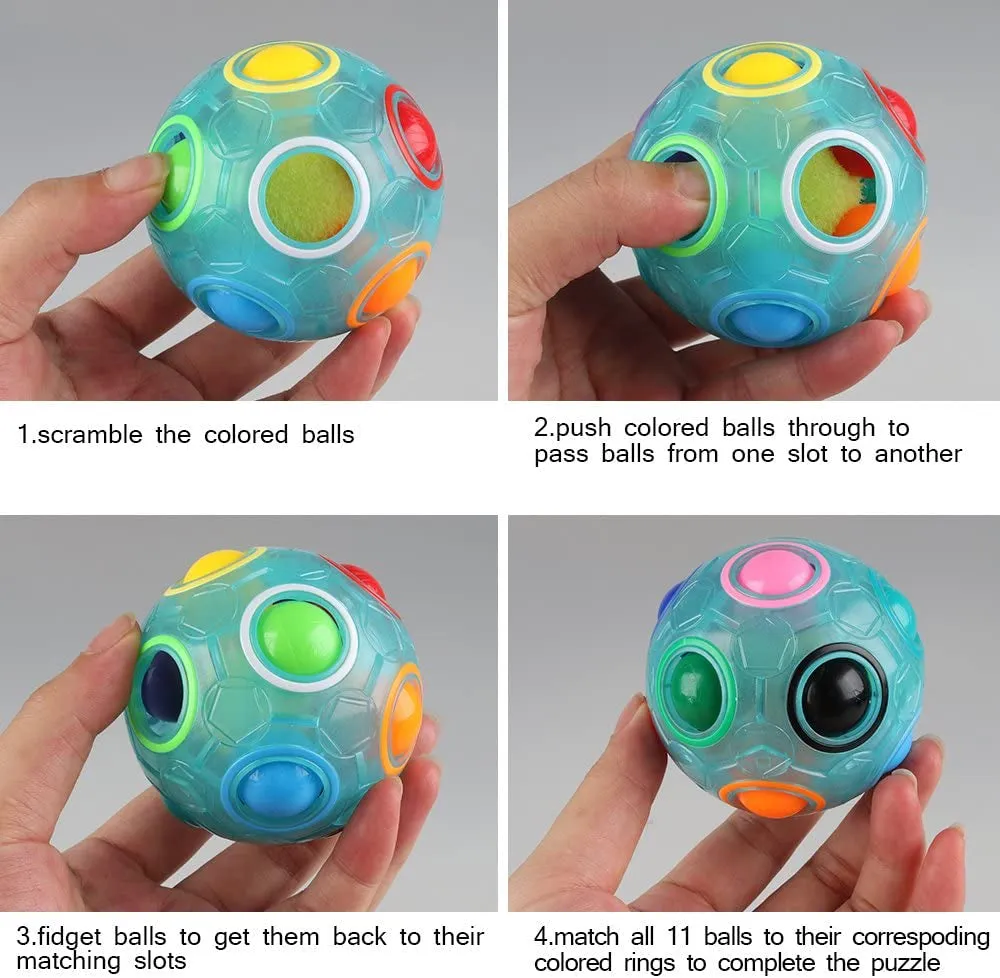 Rynx | Set with 2 Rainbow Puzzle Ball Cube Magic Rainbow Ball Puzzle Bundle Stress Fidget Ball Brain Teaser