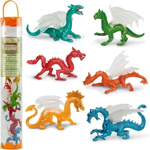 Safari Ltd Dragons Designer TOOB - 6 Mini Figurines Including Forest, Ice, Midnight Moon, Mountain, Cloud and Chinese Horned Dragon - Toy Figures for Boys, Girls & Kids Ages 3 