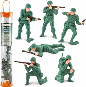 Safari Ltd. Army Men Designer TOOB - 6 Figurines: Prone, Kneeling, Standing Infantry, Staff Sergeant, Commander, Radio Operator - Educational Toy Figures For Boys, Girls & Kids Ages 3 