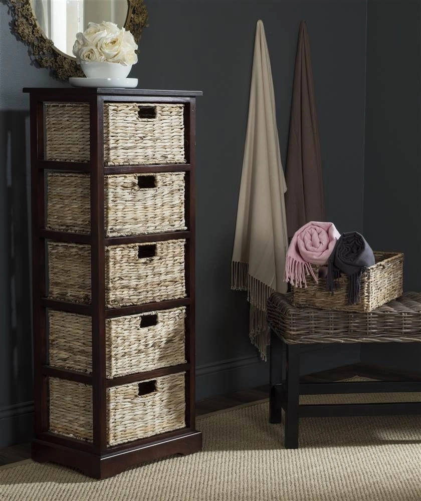 SAFAVIEH Home Collection Vedette Cherry 5-Drawer Wicker Basket Storage Tower (Fully Assembled)