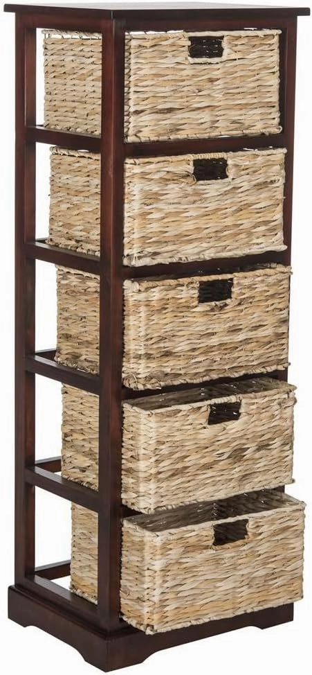SAFAVIEH Home Collection Vedette Cherry 5-Drawer Wicker Basket Storage Tower (Fully Assembled)