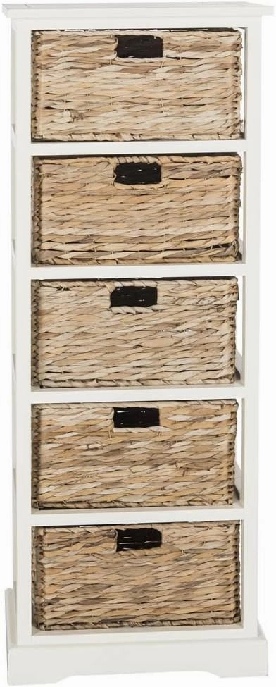 SAFAVIEH Home Collection Vedette Distressed White 5-Drawer Wicker Basket Storage Tower (Fully Assembled)