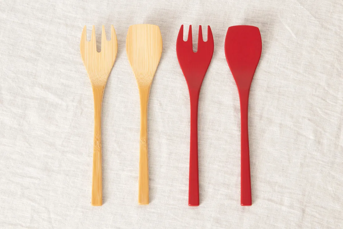 Salad Server "Mountain" [ Natural, Red ] / Mōsō bamboo / Ōita-JPN 211102