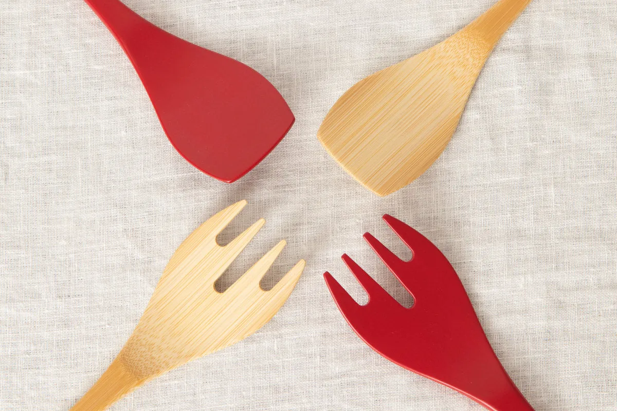 Salad Server "Mountain" [ Natural, Red ] / Mōsō bamboo / Ōita-JPN 211102