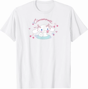 SANRIO Cinnamoroll Cherry Love Unisex T-Shirt, White, Small, Short Sleeve, Classic Fit, All Seasons