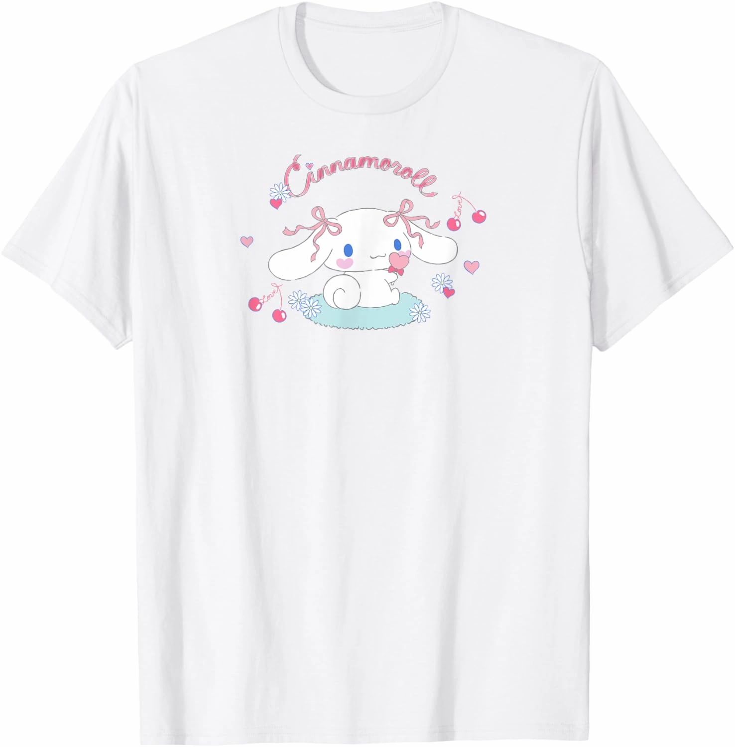SANRIO Cinnamoroll Cherry Love Unisex T-Shirt, White, Small, Short Sleeve, Classic Fit, All Seasons