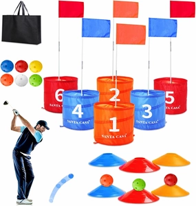SANTA CASA Golf Backyard Bucket Game - 6-Hole Portable Chipping Practice Set for Adults, Kids & Pros, Lawn Golf Training, Family Fun at Beach & Park, for Dad (Father's Day) - Excluding Golf Club