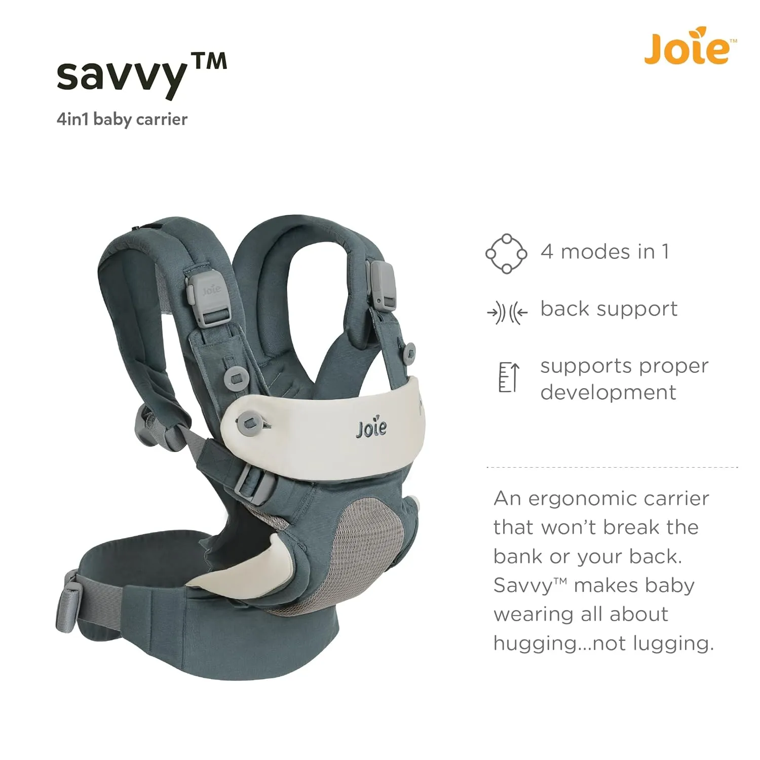 Savvy Baby Carrier – Ergonomic, Adjustable Baby Carrier with 4 Carry Positions, Padded Shoulder Straps and Lumbar Support (Marina)