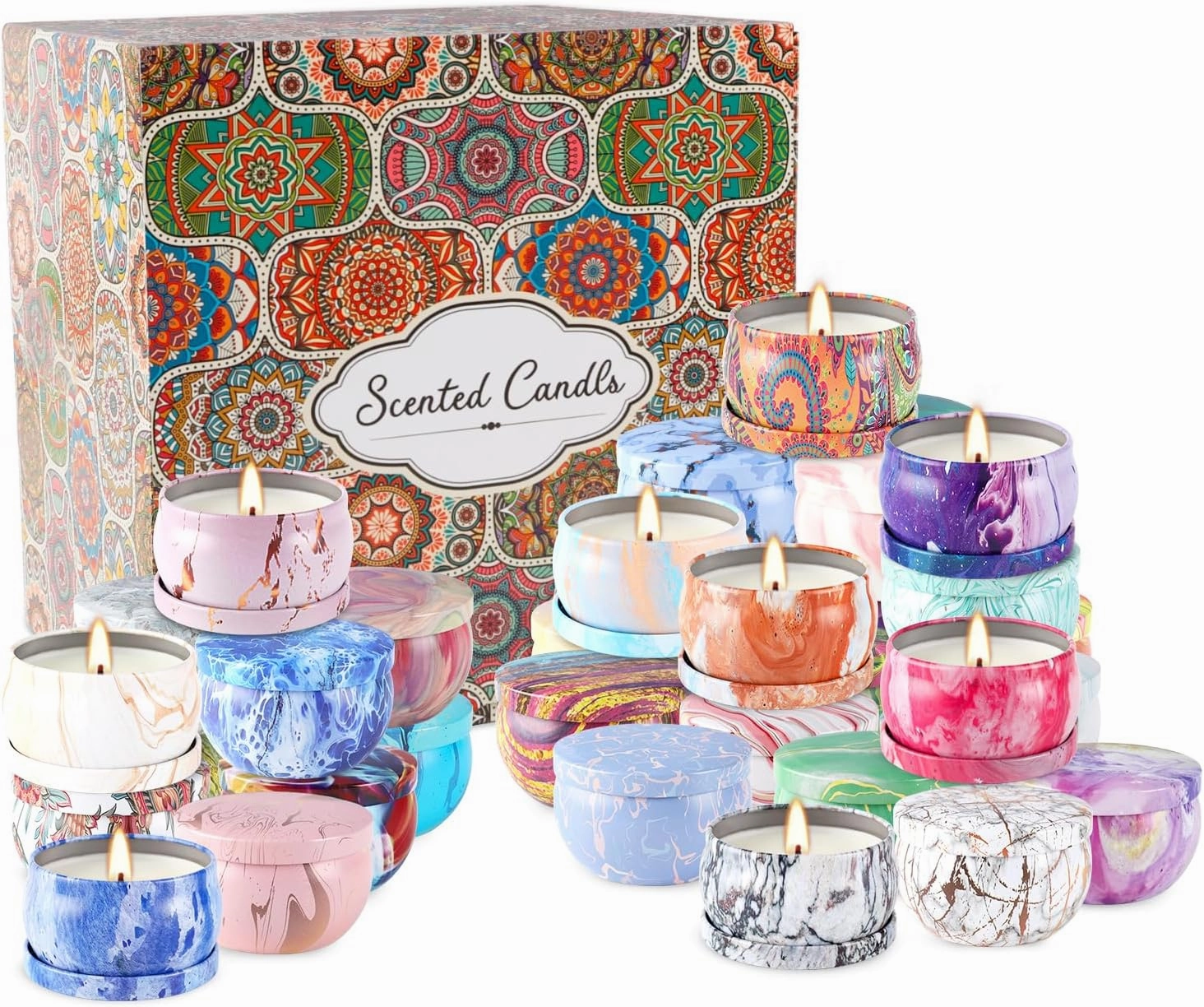Scented Candles Gift Set 2.5 oz×36 Pack, Soy Wax Aromatherapy Candles for Home, Travel Tin Candles for Yoga Sleep Relax Body